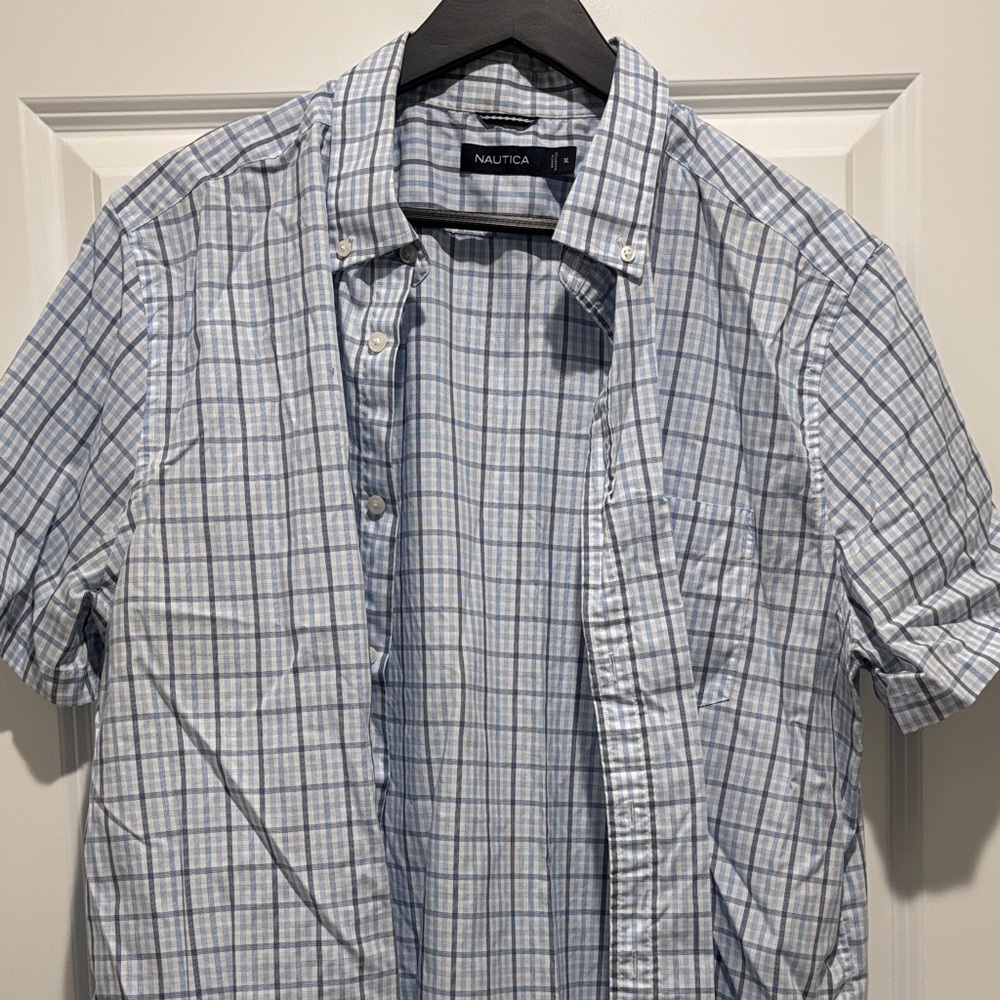 Nautica Men's Blue Plaid Button-Down Shirt